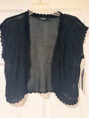 NWT Elementz Black Open-Knit Short Sleeve Cardigan